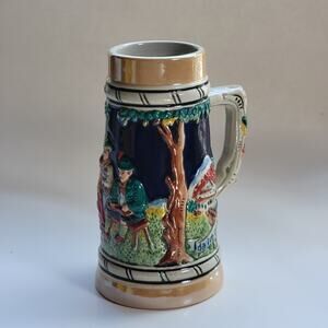 Vintage German Beer Stein 8.5" Hand-Painted Collectible Rustic Bar Decor